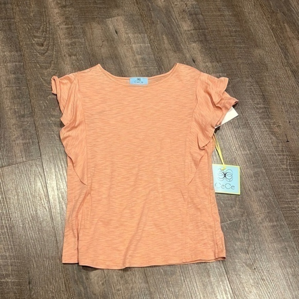 CeCe ruffle sleeve t shirt peach pink